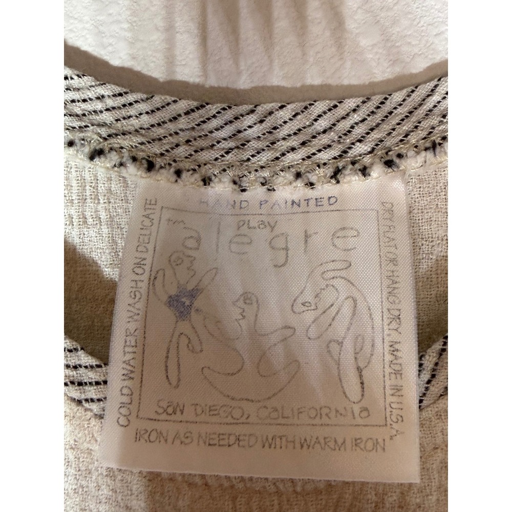 Alegre Women's Cream Hand Painted Art To Wear Linen Blend Sleeveless Top Size M - Picture 4 of 5